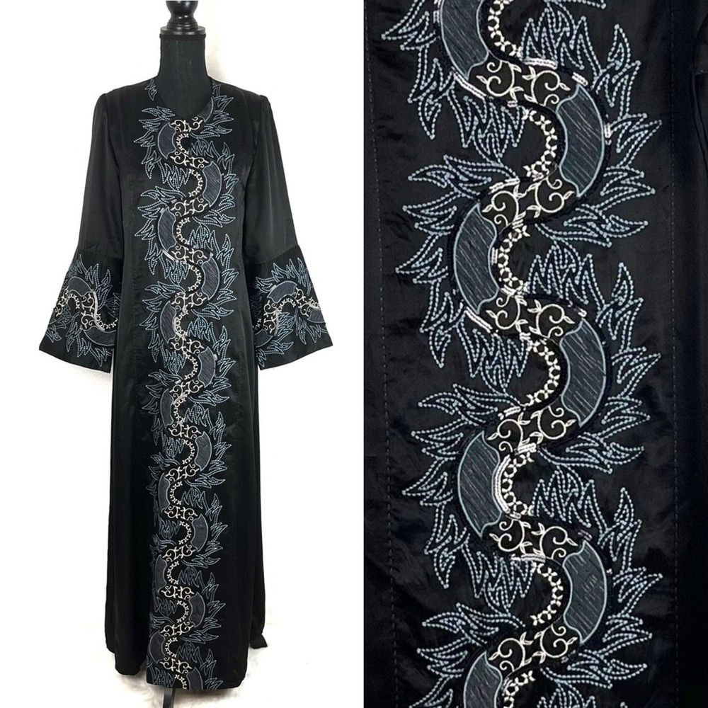 Black Kaftan Dress Embroidered Gown Medium Caftan